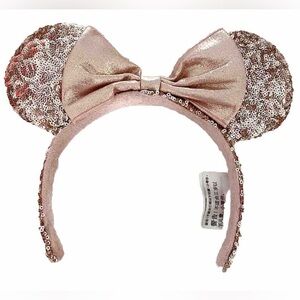 Disney Parks Rosegold Minnie Mickey Mouse Ears Headband XL Head Pink Sequins Bow